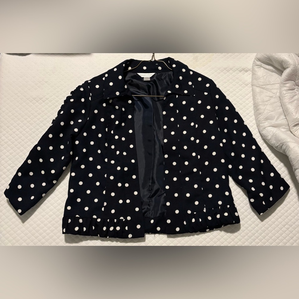 Christopher & Banks Navy Blue and White Polka Dot Blazer